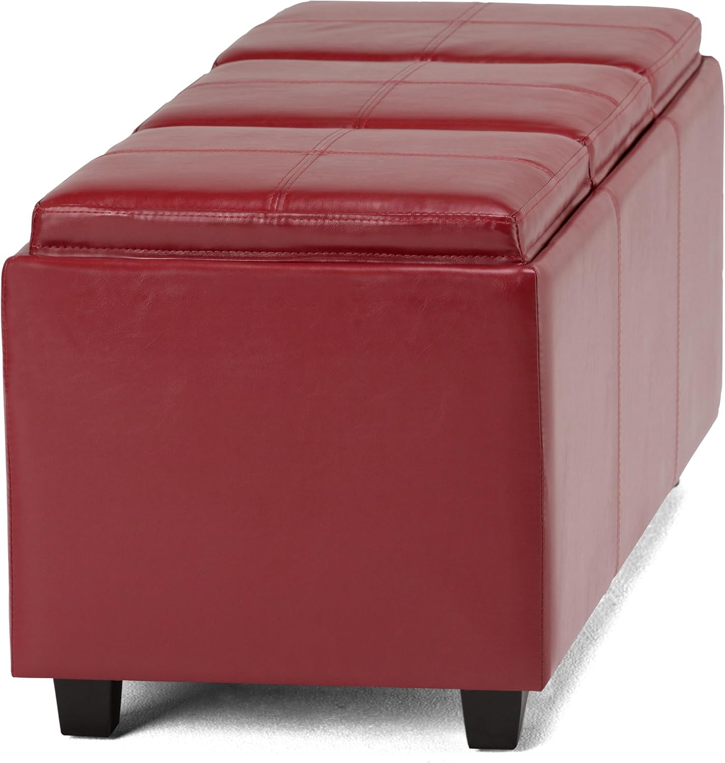 SIMPLIHOME Avalon Storage Ottoman - 42 inch Wide Upholstered Vegan Leather Rectangular Flip-Top Ottoman in Red, Contemporary Coffee Table Ottoman for Living Room with Hidden Storage