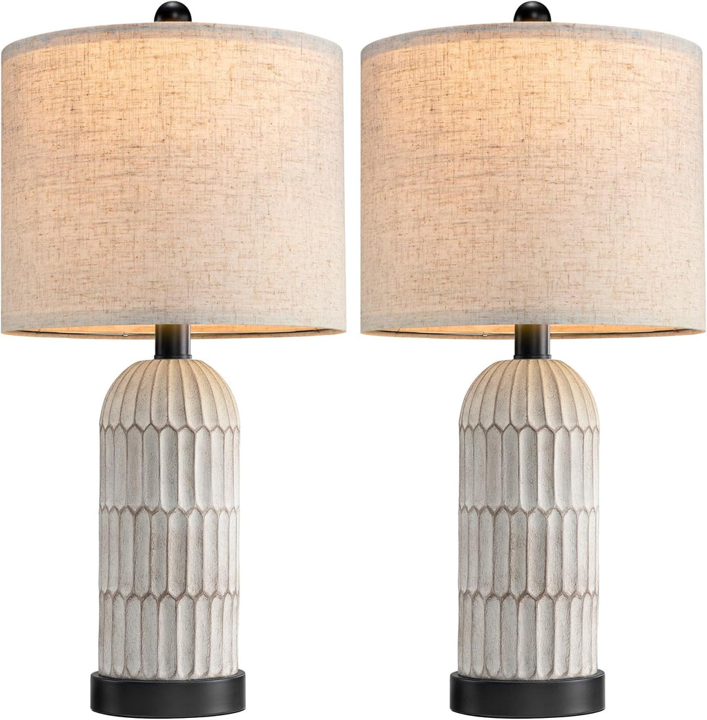 OYEARS 22.5' Bedside Table Lamps Set of 2, Farmhouse Table Lamp with USB A+C Charging Ports,Vintage Nightstand Lamp for Bedrooms and Living Rooms, Retro Resin End Table Lamp with Linen Shade, Black