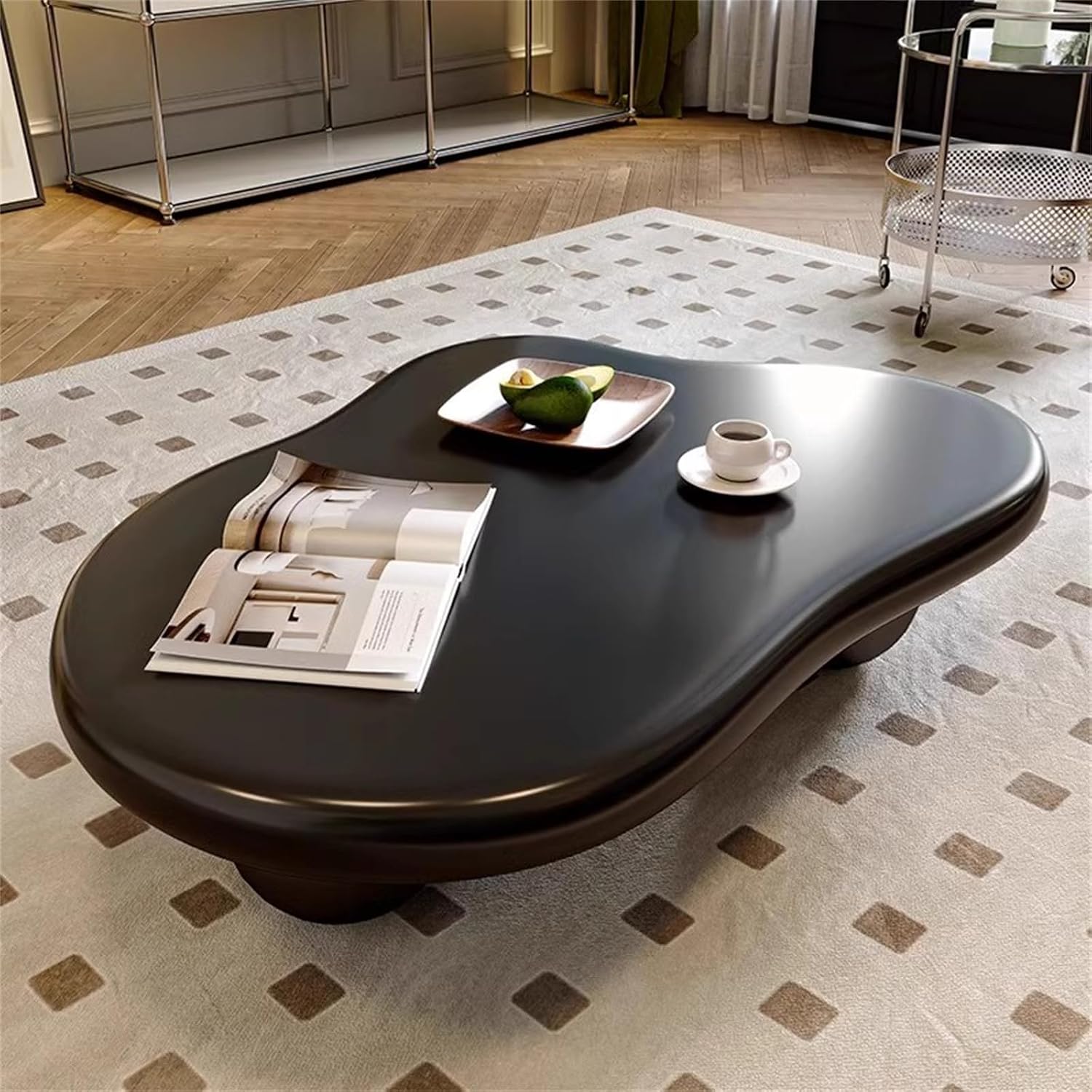Cloud Coffee Table, Modern Coffee Table for Living Room Apartment, Cartoon Irregular Indoor Tea Table, Cute End Table with Ball 3 Legs, Easy Assemble,Black l47.2