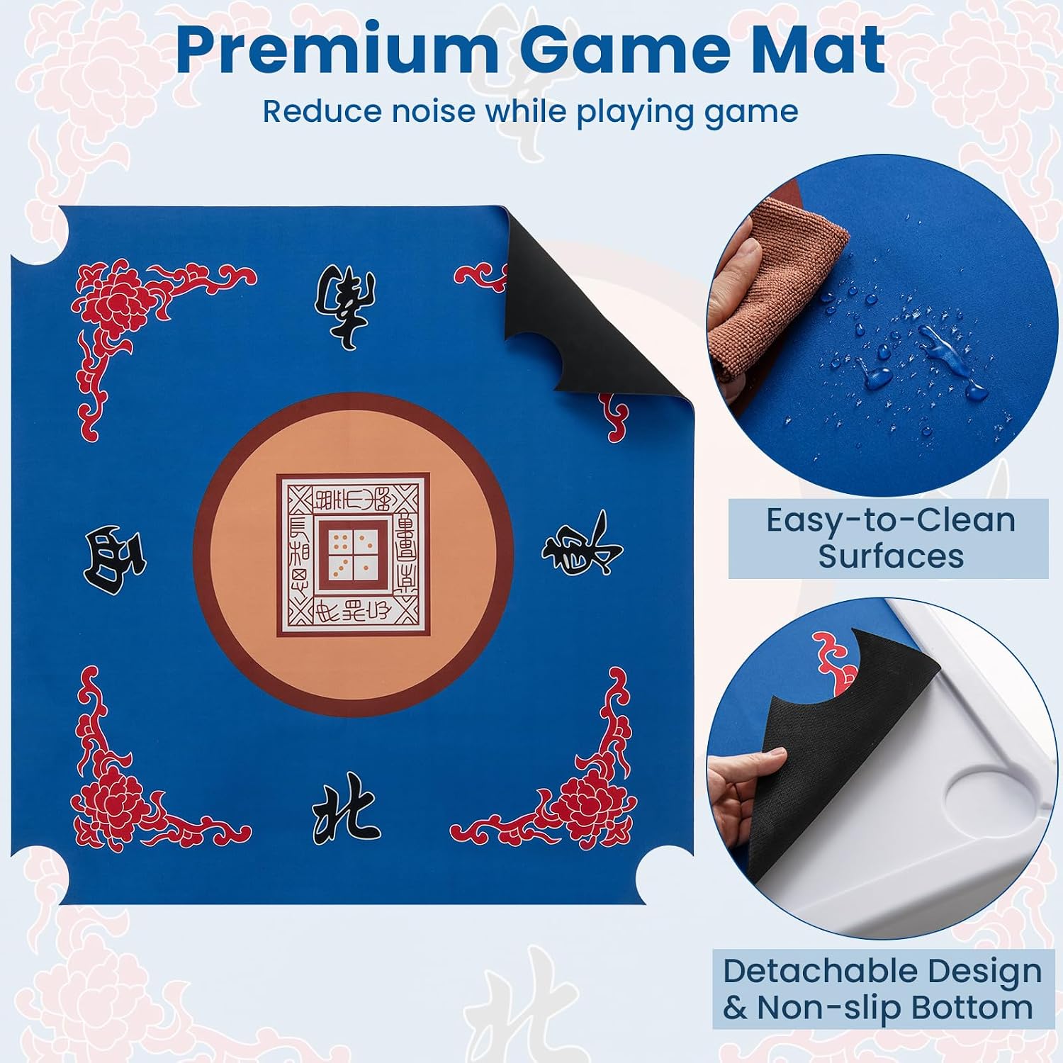 Goplus Mahjong Table, 35' Square Folding Card Table w/4Cup Holders, Anti Slip Mat, HDPE Tabletop, Metal Legs, Portable Mahjong Game Table for Domino Game, Picnic (Table w/Removable Mat, Blue)