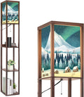 Floor Lamp with Shelves Snow Capped Mountain Wooden Cabins Crisp White Forest Standing Tall Lamp USB Ports & Power Outlet Modern Corner Lamp Nightstand Light for Living Room Bedroom
