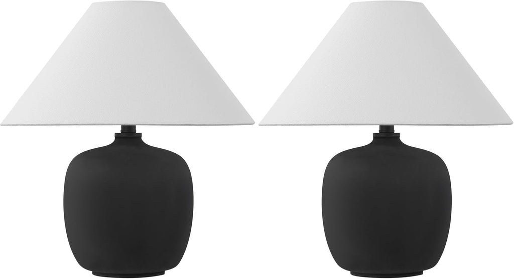 JONATHAN Y 18.25' Matte Black Minimalist Table Lamps Set of 2 for Bedroom, White Linen Shade, Modern Scandinavian Bedside Lamps for Living Room Nightstand, LED Bulbs Included JYL5600A-SET2