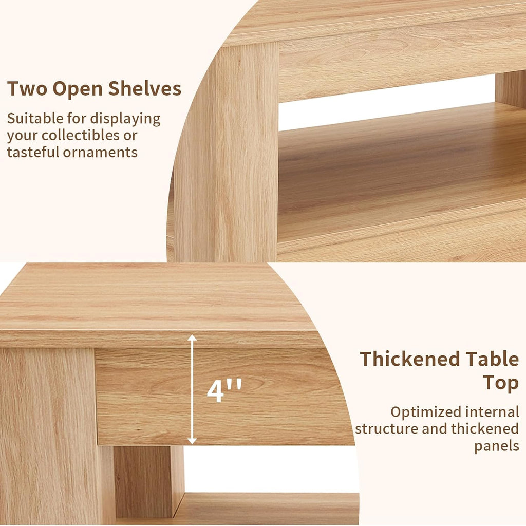 LKTART 43.3' Coffee Table with Storage, 2-Tier Mid Century Rectangular Accent Table with Thick Tabletop, Rustic Style Cocktail, Center Table for Living Room, Office, Apartment (Natural Wood)