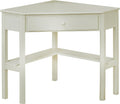 Ellen Wood Small Corner Desk with Wooden Knob Storage Drawer and Shelf – Compact Computer Table for Home Office, Bedroom, or Study (Antique White)