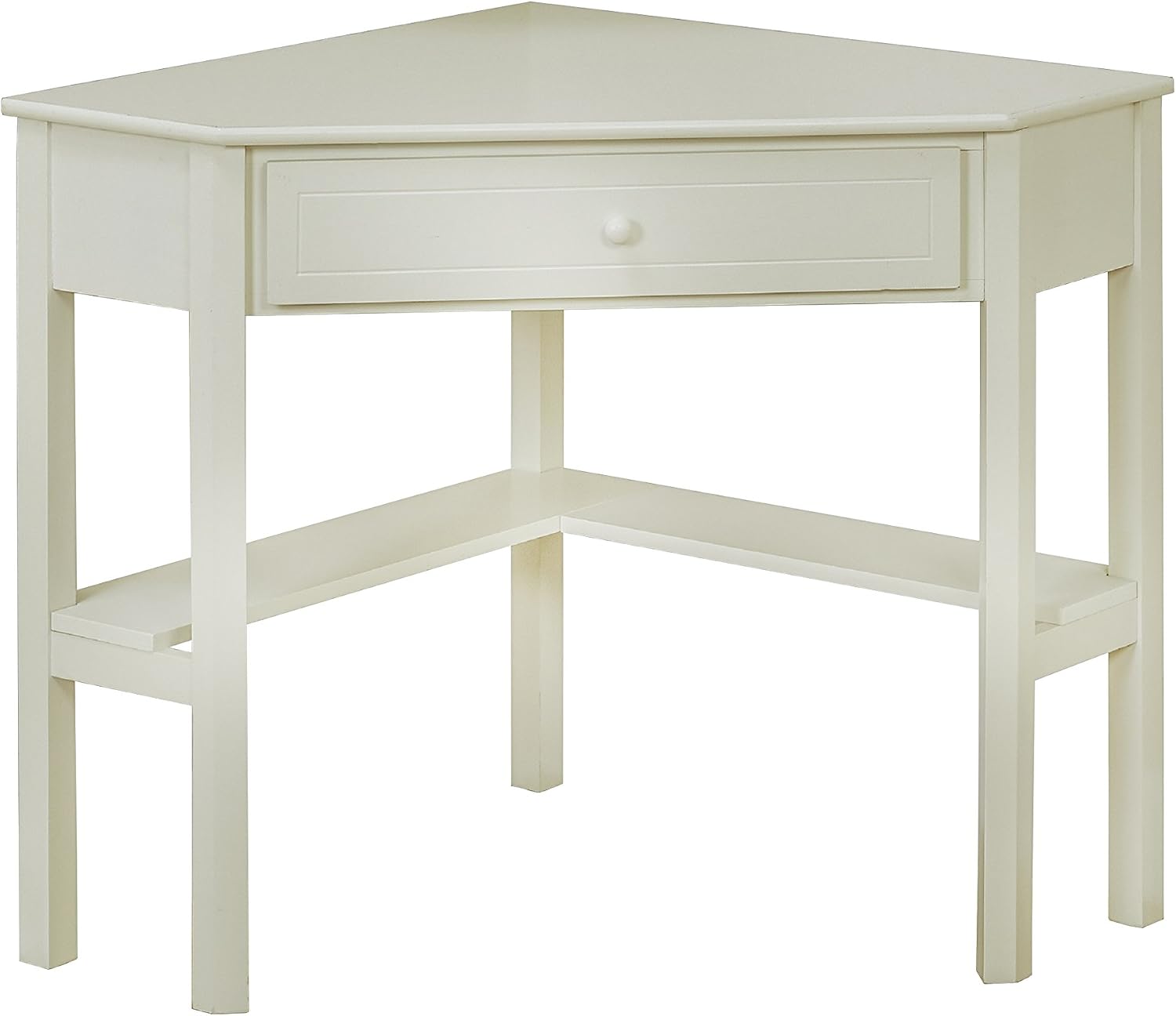 Ellen Wood Small Corner Desk with Wooden Knob Storage Drawer and Shelf – Compact Computer Table for Home Office, Bedroom, or Study (Antique White)