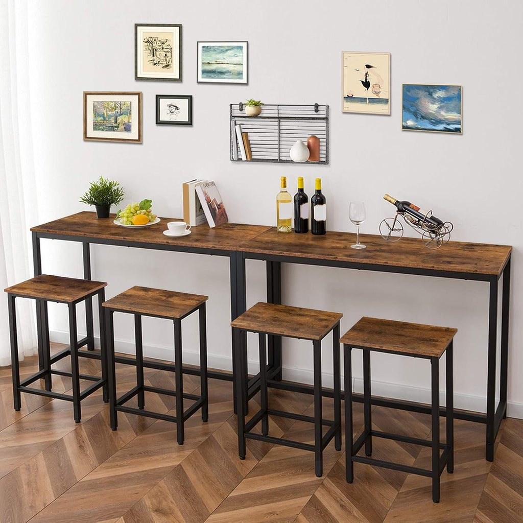 HOOBRO Bar Table and Chairs Set, 47.2' Rectangular Pub Table with 2 Stools for Small Space, High Top Table, 3-Piece Breakfast stools Set, Sturdy Metal Frame, Easy to Assemble, Rustic Brown BF52BT01