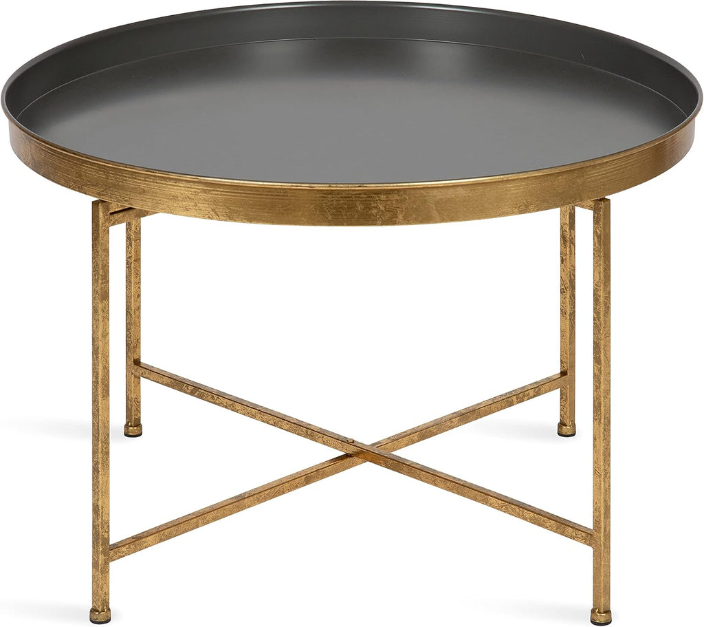 Kate and Laurel Celia Modern Coffee Table; 28 x 28 x 19; Gray and Gold; Glamorous Folding Metal Table for Storage and Display