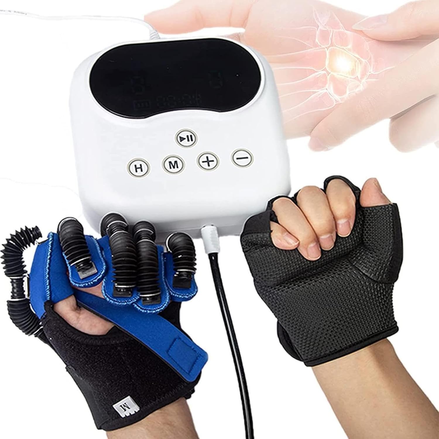 Disability Aids Rehabilitation Equipment Hemiplegia Finger Rehabilitation Trainer Robot Gloves with LCD Touch Screen/Timing/Training Intensity,Right-S
