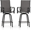 PHI VILLA Outdoor Bar Stools Swivel Set of 2, Outdoor Bar Height Tall Patio Chairs Grey with Armrest, High Top Patio Stools & Chairs with Sling Fabric for Outside Kitchen