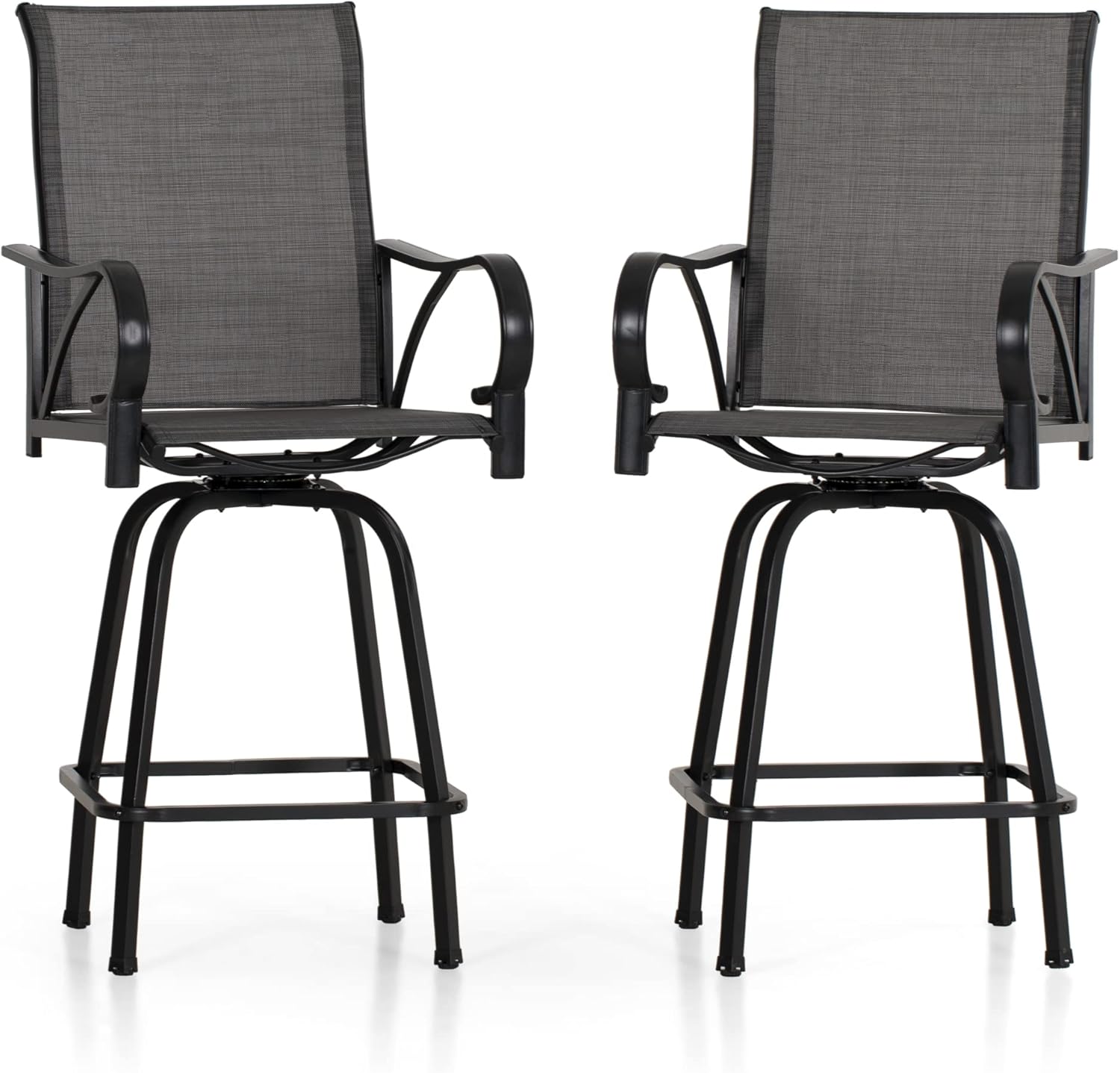 PHI VILLA Outdoor Bar Stools Swivel Set of 2, Outdoor Bar Height Tall Patio Chairs Grey with Armrest, High Top Patio Stools & Chairs with Sling Fabric for Outside Kitchen
