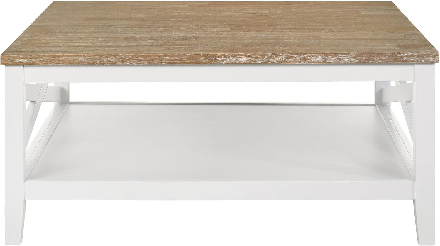 Coaster Home Furnishings - Hollis - Engineered Wood - Square Coffee Table with X-Cross Accents, Lower Shelf and Two-Tone Design - Living Room - 39-Inch - Brown and White - 708098