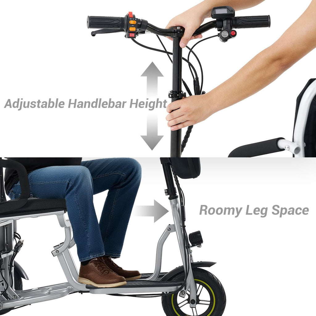 3-Wheel Folding Mobility Scooter Foldable Lightweight Electric Scooter for Adults & Seniors, Detachable Lithium Battery, Long Range 28 Miles, 3-Speed, with Turn Signal & Rearview Mirror (Silver)