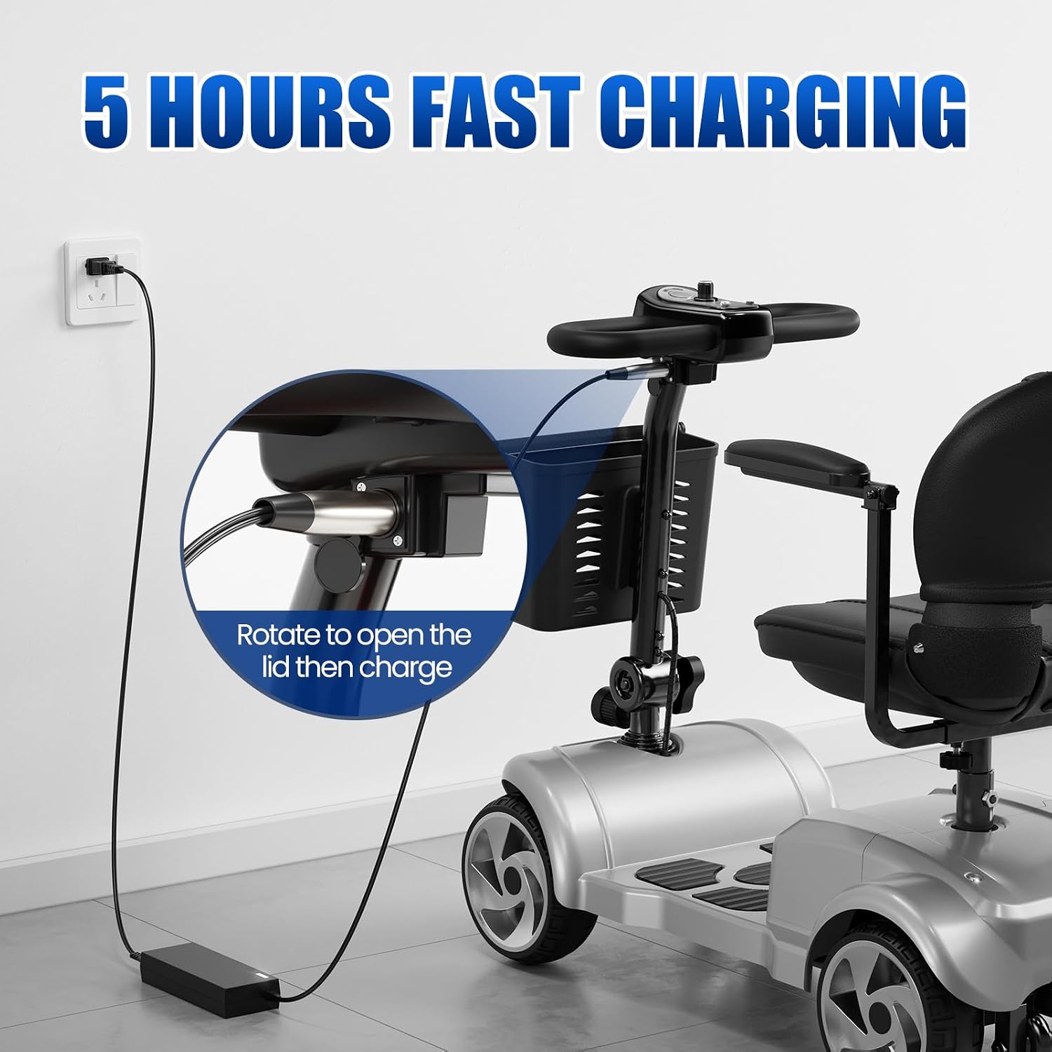4 Wheel Electric Mobility Scooter for Adults and Seniors, 20 Miles Range Foldable Electric Scooter, Compact Heavy Duty Mobile for Travel with 300 lb Capacity, Powered Electric Wheelchair, Grey