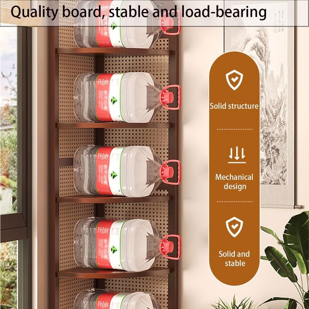 5 Tier Rattan Corner Shelf, Standing Shelf Organizer, Freestanding Corner Bookshelf, Bamboo Plant Stand, Balcony Decorations for Apartment, Wall Corner, Living Room, Bedroom(Natural)