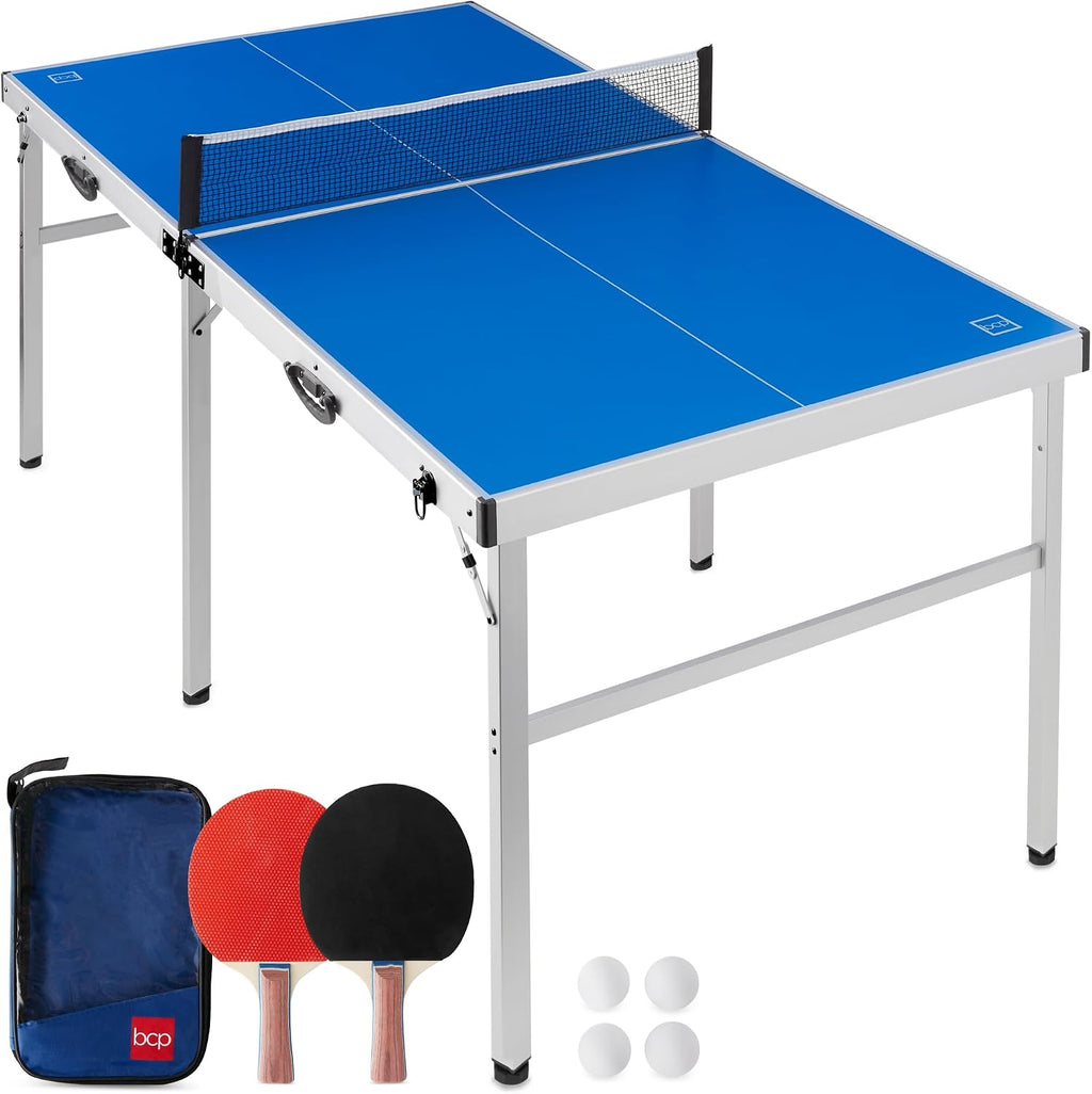 Best Choice Products Portable Ping Pong Table, Mid-Size Folding Indoor Outdoor Table Tennis w/ 2 Paddles, 4 Balls Included, Carrying Bag