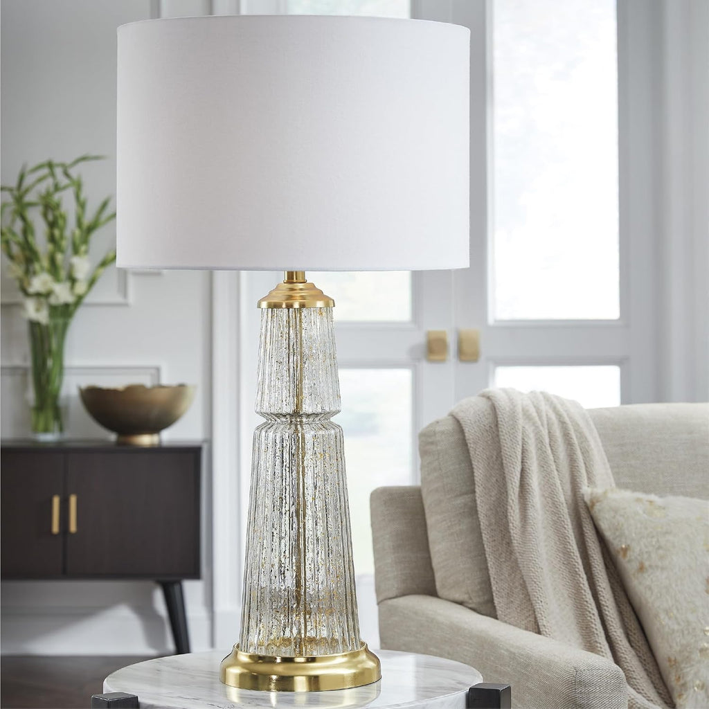 Signature Design by Ashley Bakersboro Coastal Metal Table Lamp with 3-Way Switch, Clear & Metallic