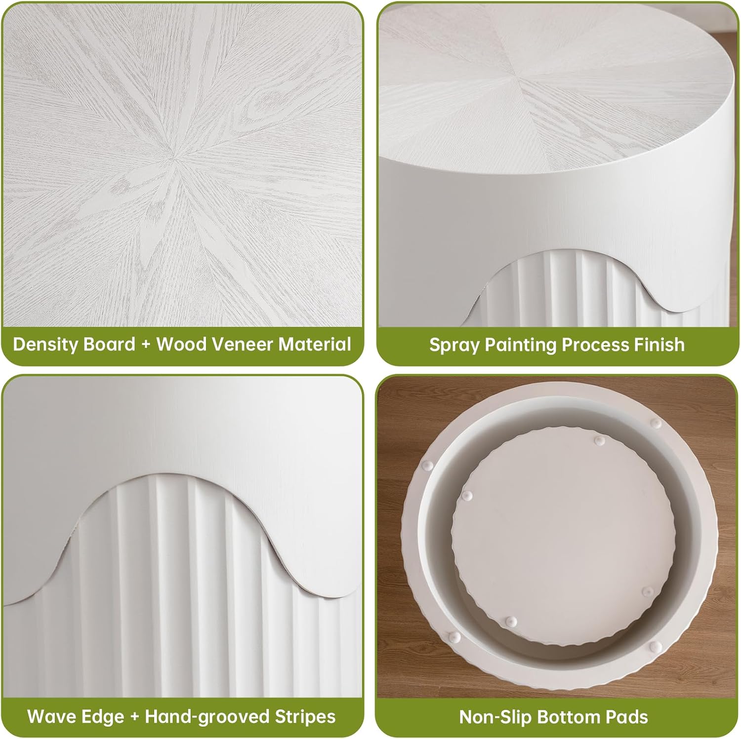 Round Nesting Coffee Table Modern White Fluted Coffee Table Set of 2 Stripe Round Coffee Tables Drum Crescent Side Table Accent End Table for Living Room (White C Large)