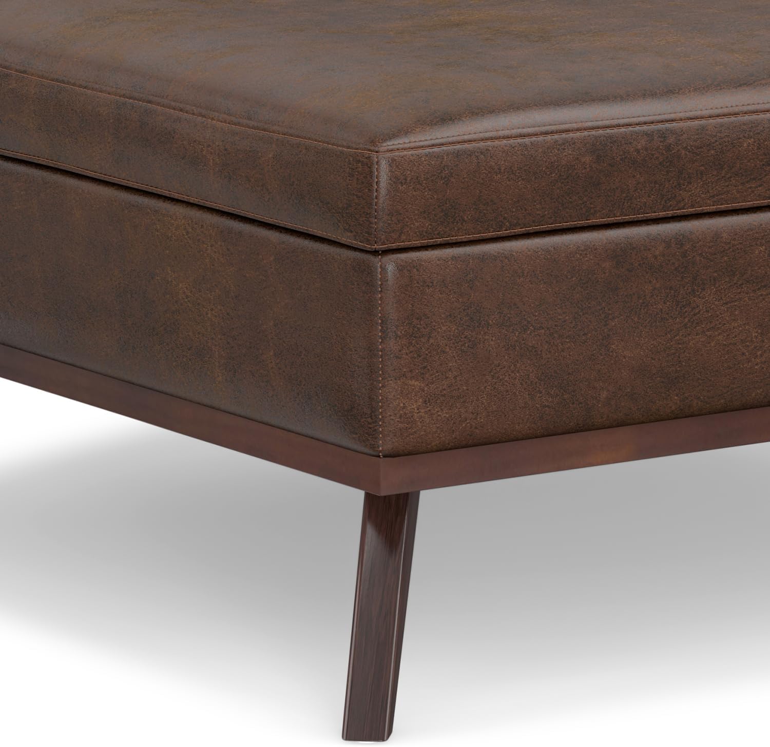 SIMPLIHOME Owen XL Square Coffee Table Storage Ottoman - 40 inch Wide Upholstered Vegan Leather Lift-Top Ottoman in Distressed Chestnut Brown, Mid-Century Modern Ottoman for Living Room with Storage