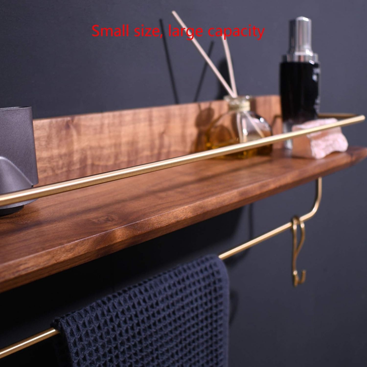 Solid Wood Bathroom Rack, Cosmetic Storage Rack, Towel Bar, Vanity Table, Wall-Mounted Wall-Free Punching