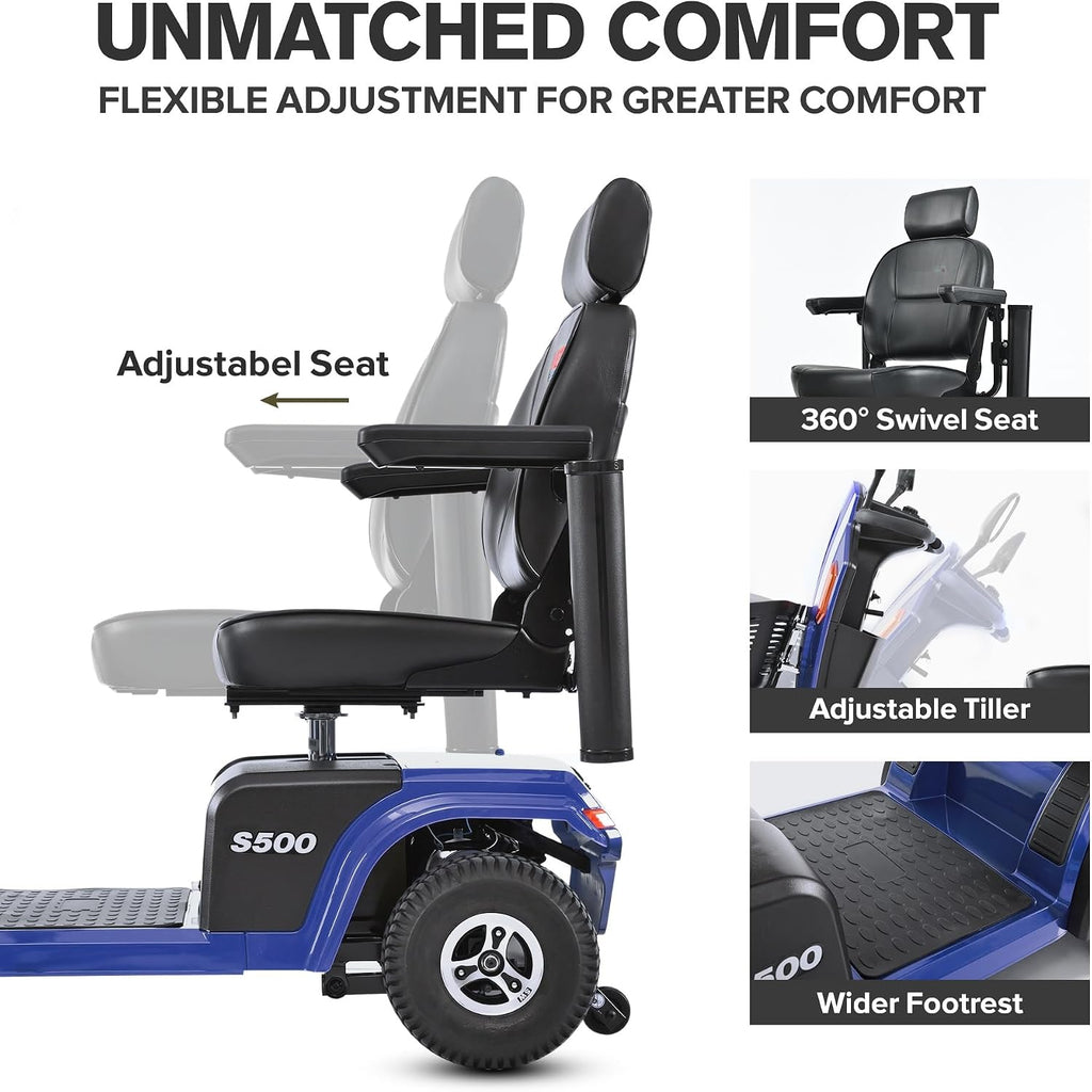 Mobility Scooters for Seniors & Adults 500 Lb Weight Foldable,Heavy Duty 4 Wheel Powered Scooter,Portable Disability Electric Wheelchair,500W Motor,52AH Battery,25 Miles Range,Rear Basket,Blue