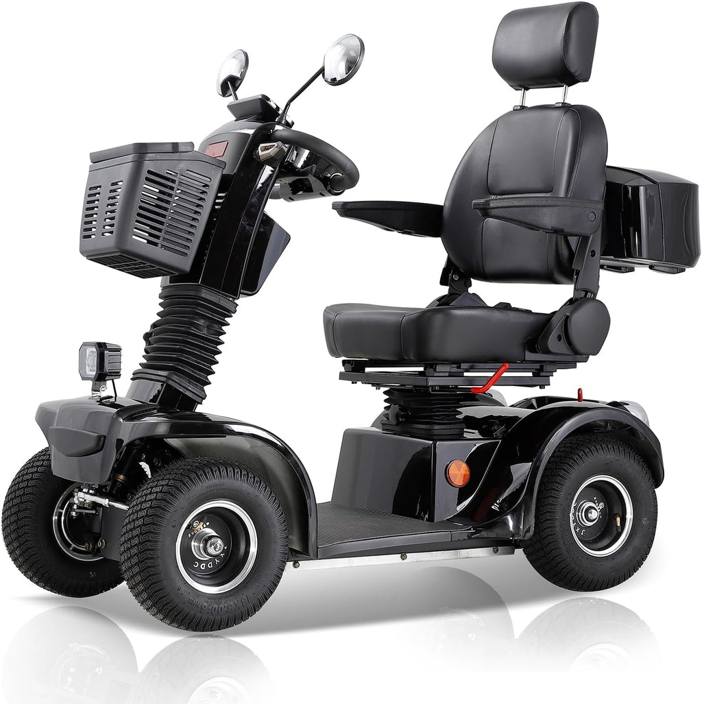 Mobility Scooters for Seniors & Adults 400 Lb Weight Capacity,4-Wheel Heavy Duty Foldable Portable Scooter,All-Terrain Disability Electric Wheelchair,Electromagnetic Brake,Storage Box,Black