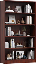 Farini 60 Inch Tall 5-Shelf Bookcase, Wood Bookshelf Storage Organizer Adjustable Shelf for Home Office, Study Room, Easy Assembly,Mahogany