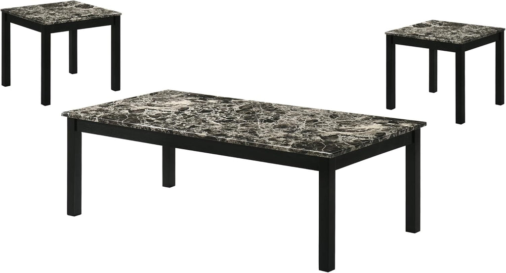Furniture of America Isime Modern Contemporary Solid Wood 47.5-inch 3-Piece Coffee Table Set with Faux Marble Top for Living Room, Office, Black and White
