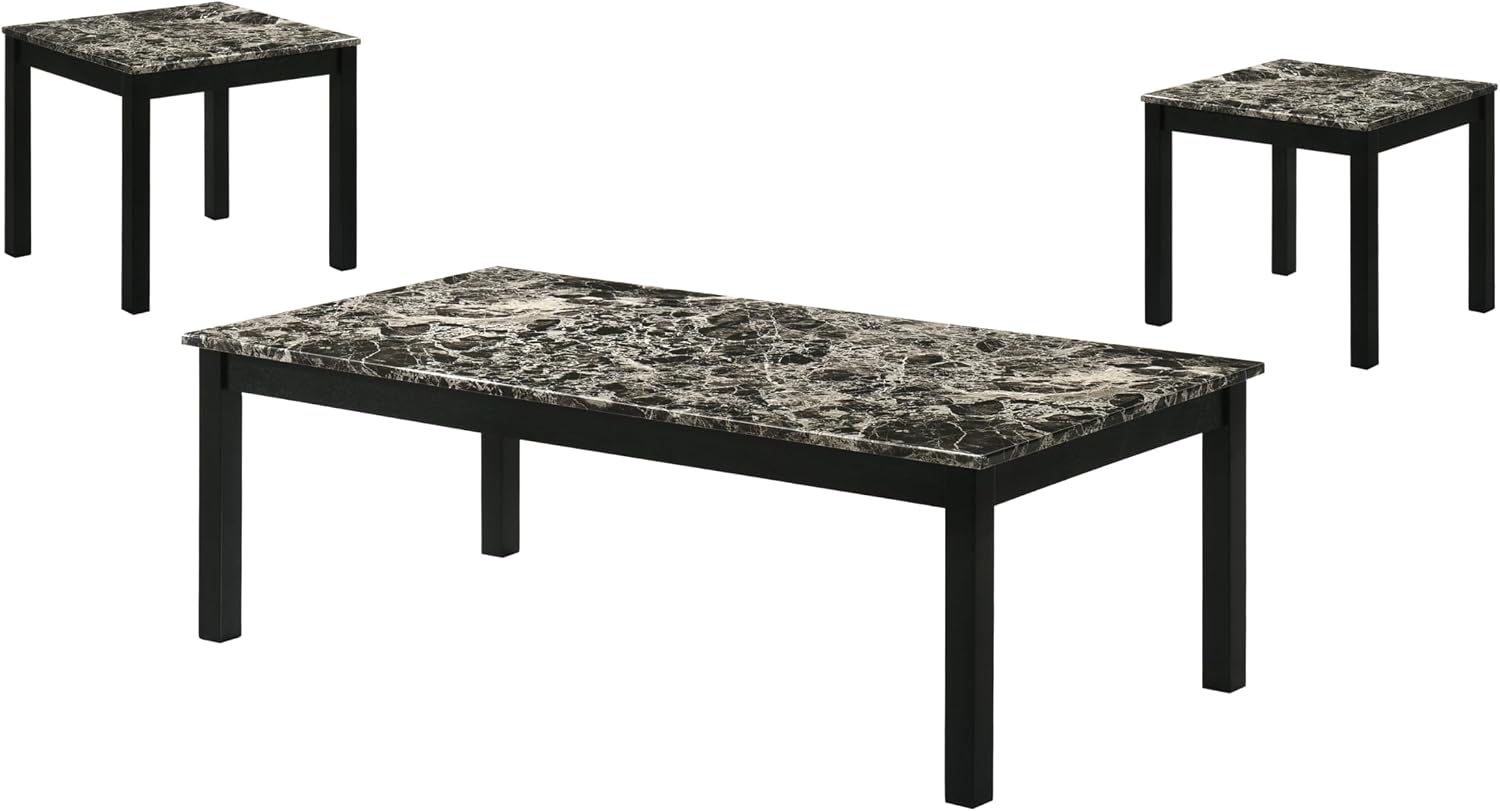 Furniture of America Isime Modern Contemporary Solid Wood 47.5-inch 3-Piece Coffee Table Set with Faux Marble Top for Living Room, Office, Black and White