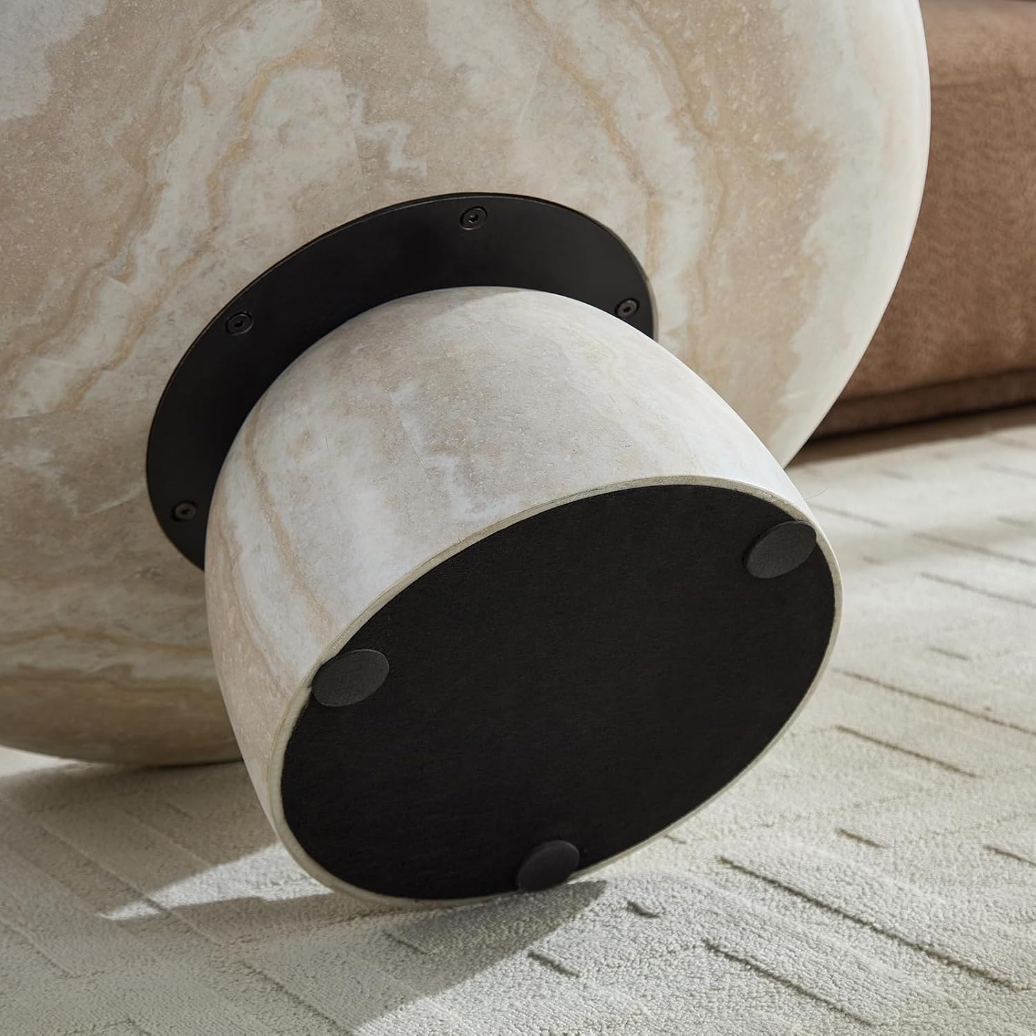 35.43' Modern Faux Marble Coffee Table, Round Stone Coffee Table with Cylindrical Leg, Fiberglass Drum Circle Center Table, Sofa Side End Tables for Living Room Apartment Home Cocktail Tea