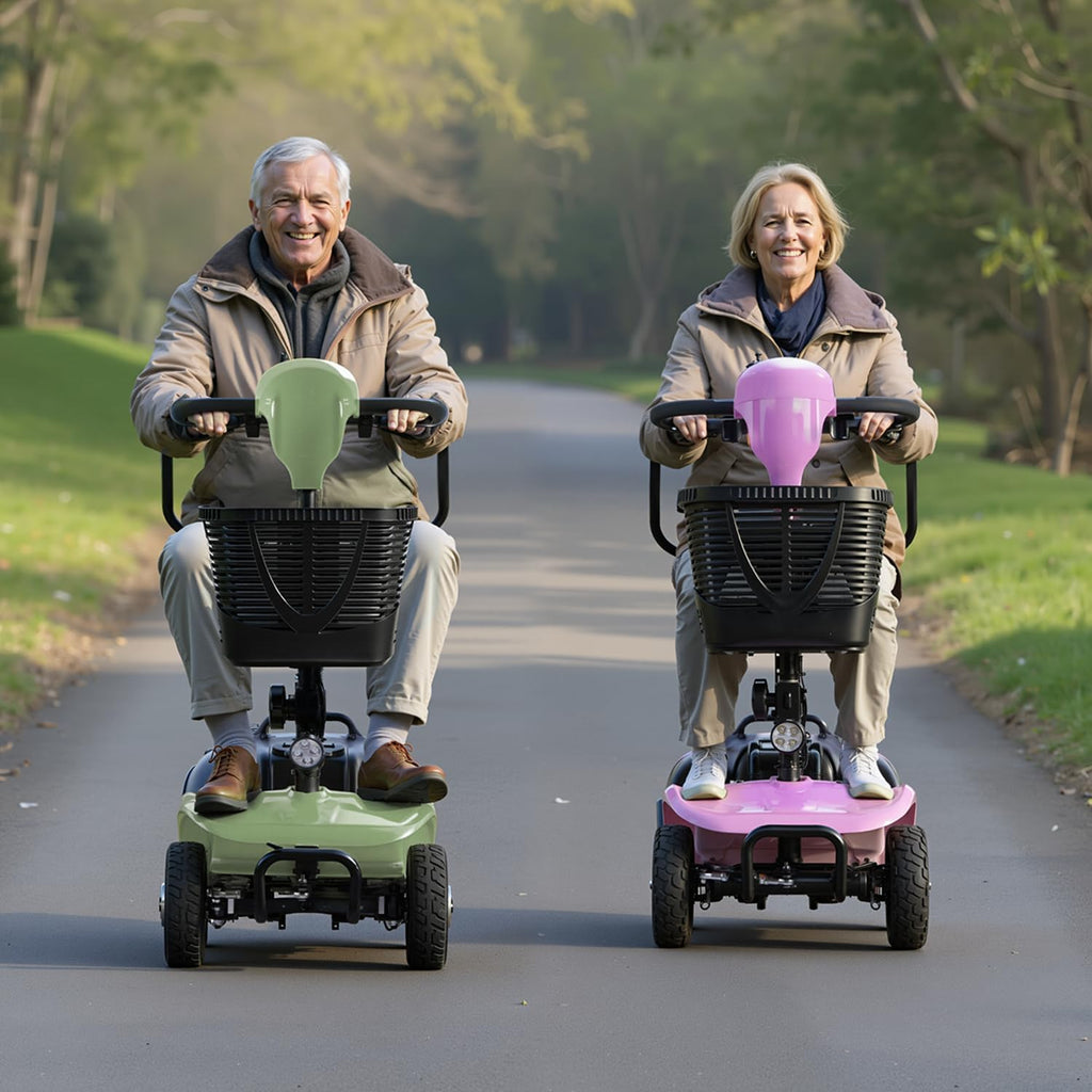 SAYYEAH 4 Wheels Mobility Scooter for Adults&Seniors, Max Speed:6mph, Mobility Scooter for Travel, with LED Headlights and Basket, Charger Included, (Purple/red/Blue/Silver) (Green)