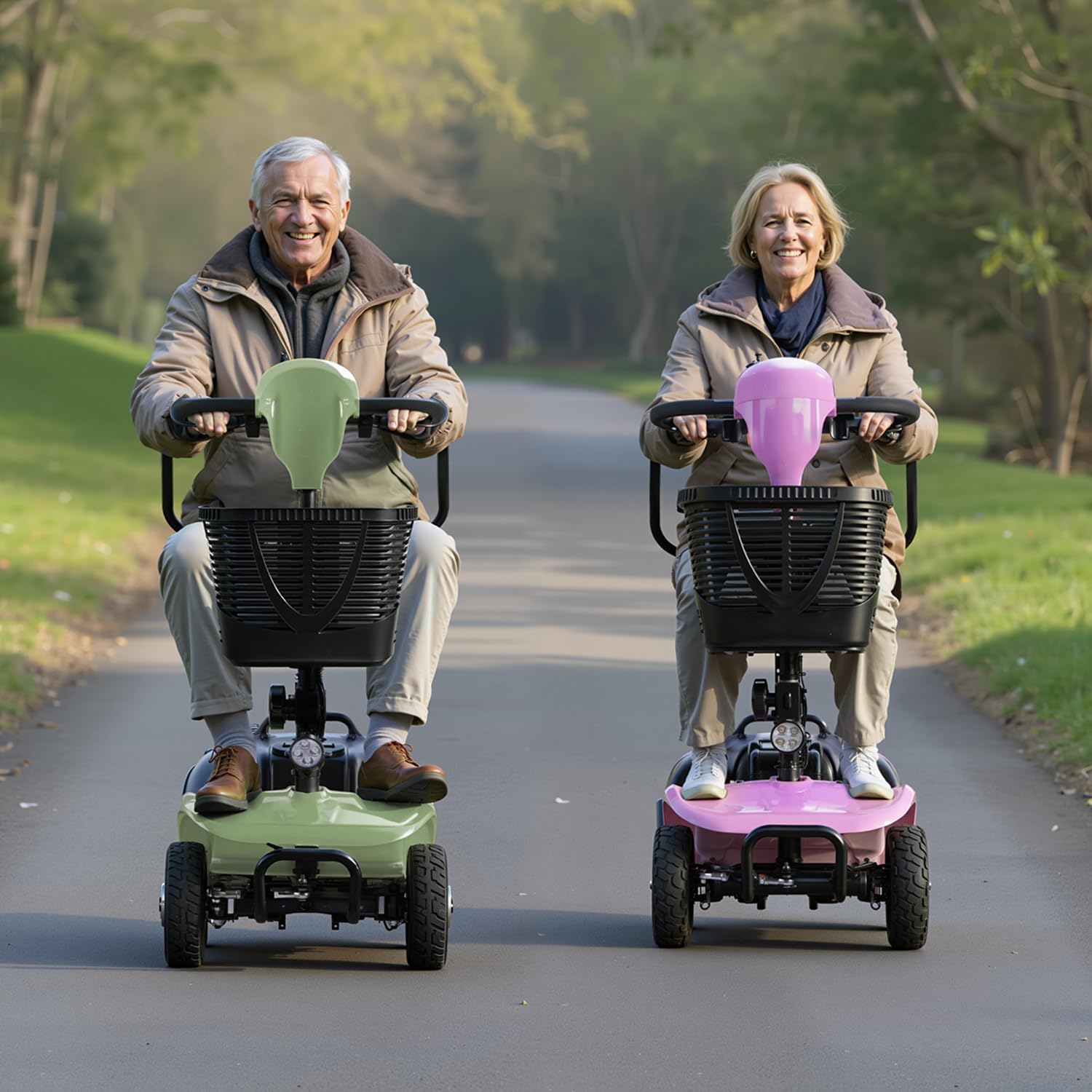 SAYYEAH 4 Wheels Mobility Scooter for Adults&Seniors, Max Speed:6mph, Mobility Scooter for Travel, with LED Headlights and Basket, Charger Included, (Purple/red/Blue/Silver) (Green)