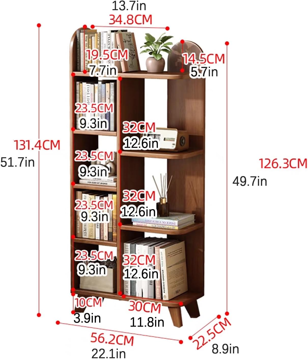 Corner Bookshelf with Solid Wood Legs Grey Corner Shelf Unit Multi-Functional Storage Stand for Living Room Home Office Bedroom Plant Display Space-Saving Design