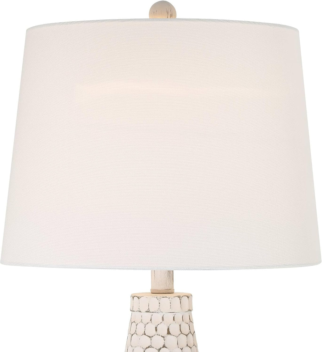 360 Lighting 29 1/2' Tall Modern Coastal End 3-Way Table Lamps Set of 2 USB Port Whitewash Ceramic Fabric White Shade Living Room Charging Bedroom Bedside Nightstand House Office Home Reading