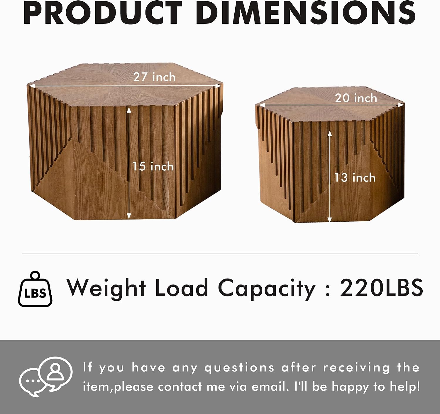 Hexagonal Nesting Coffee Table Set of 2, Wooden Fluted Coffee Table for Living Room, Mid Century Modern Center Table Space-Saving Small End Side Table for Bedroom, Farmhouse, Apartment, Office