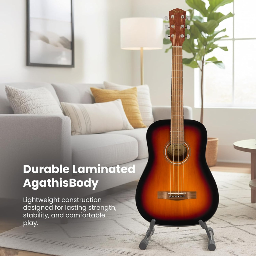 Fender California Standard Redondo Mini Acoustic Guitar - 3-Color Sunburst Bundle with Gig Bag, Tuner, Strap, Picks, and Austin Bazaar Instructional DVD