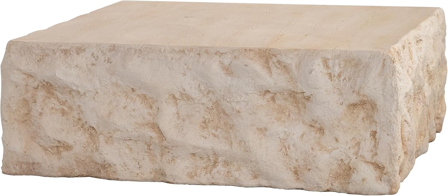 WILLIAMSPACE 35.43' Square Coffee Table Magnesium Oxide Centre Table, Mid-Century Modern Faux Stone Tea Table for Living Room Apartment, No Need Assembly - Amber, Beige
