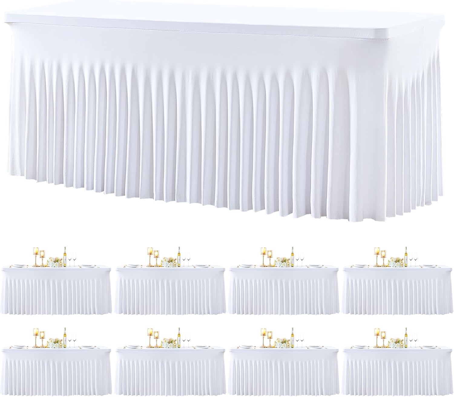Besutolife 8 Pack White Spandex Tablecloth for 6ft Rectangle Tables Fitted Table Cloth Stretch Table Covers Skirt 6ft Rectangular Tablecloths for Banquet Parties Wedding Decorations
