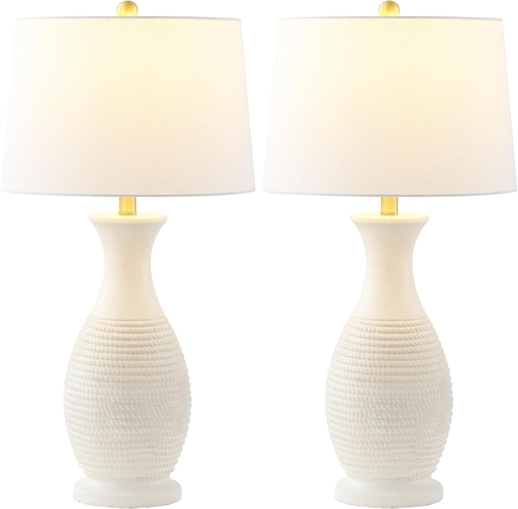 SAFAVIEH Lighting Collection Bentlee Bone & White 30-inch Table Lamp Set of 2 (LED Bulbs Included)
