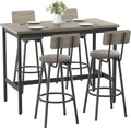 Elevon 47 in Long Bar Table Set with 4 PU Leather Bar Stools, Dining Table and Chair Sets, Industrial Tall Coffee Table and Back Chair for Kitchen, Living Room, Party Room, Pub, Rustic Gray