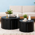 Round Nesting Coffee Table Modern Black Fluted Coffee Table Set of 2 Stripe Round Coffee Tables Drum Crescent Side Table Accent End Table for Living Room (Black D Large)