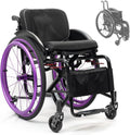 Wheelchair,Lightweight Sports Wheelchair,Foldable Wheelchair for Adult,Ergonomic Self-propelled Manual Wheelchairs,with 24-inch Wheels and Comfortable Cushions(Purple,Seat Width 36cm)