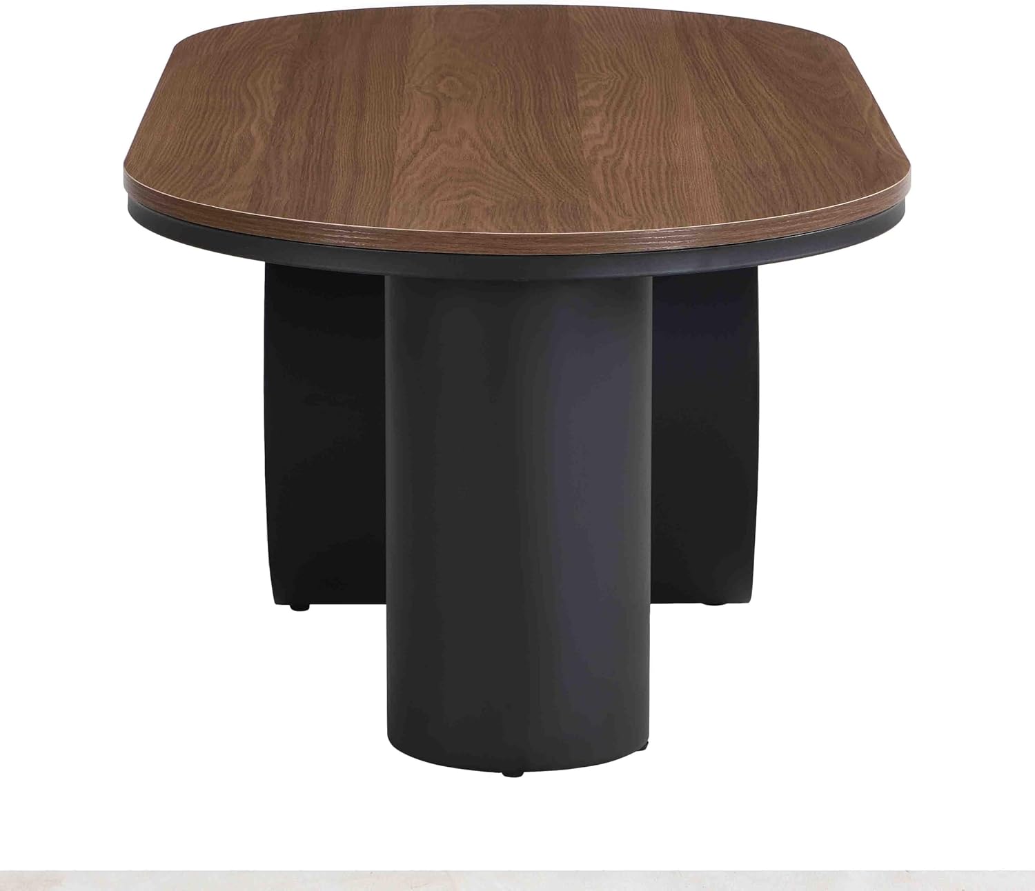 Luxury Black Oval Coffee Table, 47'' Modern Living Room Table with Storage Drawer, Rustic Walnut Top MDF, Sturdy Metal Base, Large Center Tables for Home Apartment