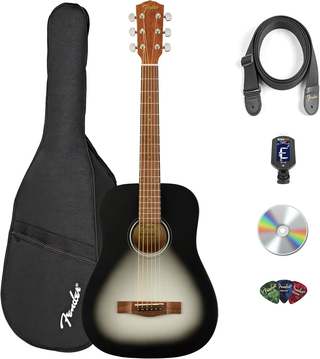 Fender FA-15 3/4-Scale Kids Steel String Acoustic Guitar - Moonlight Burst Bundle with Gig Bag, Tuner, Strap, Picks, and Austin Bazaar Instructional DVD