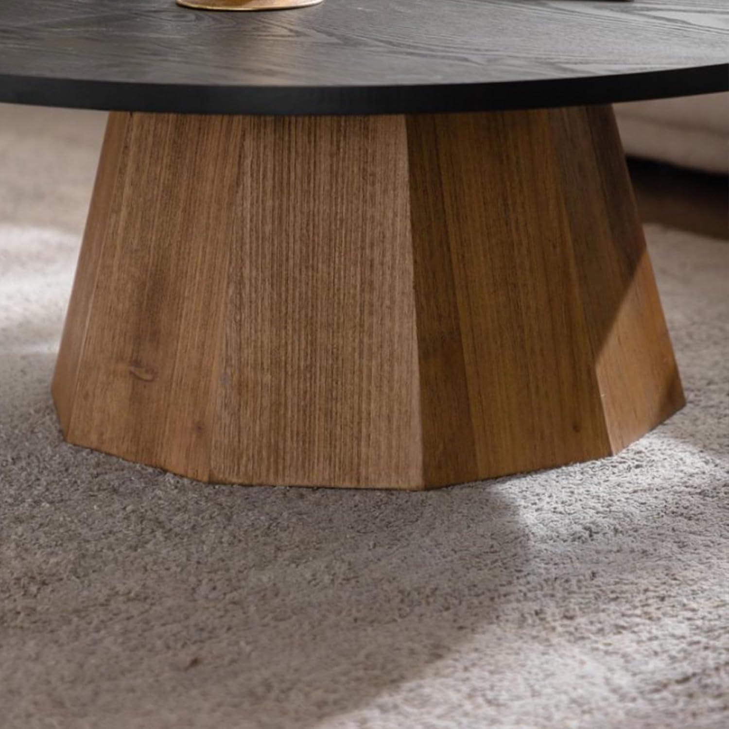 GDFStudio Mid Century Modern Round Coffee Table, Tree Design Circle Coffee Table for Living Room Office Apartment, Small Tea Tables with Pedestal, Easy Assembly Indoor Side Tables, Black+Wood 12.4' H