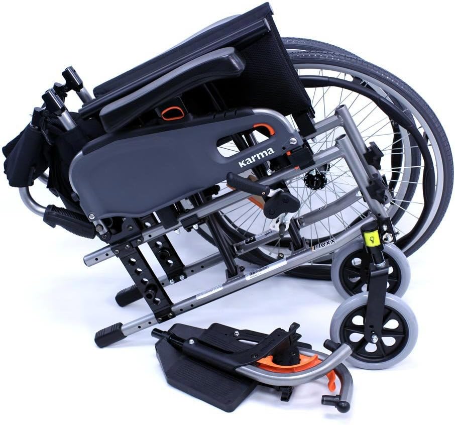 Karman Flexx Ultra Lightweight Wheelchair, 18' X 16', Black Frame | Fully Adjustable, Quick Release Rear Wheel Axle, Folding Backrest