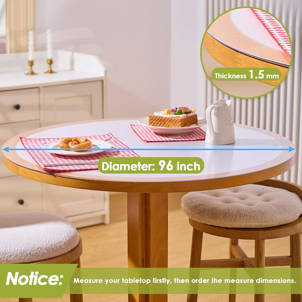 Round Clear Table Protector 96 Inch, 1.5mm Thick Table Pad, Waterproof Tablecloth Dining Table Cover for Kitchen Coffee Table