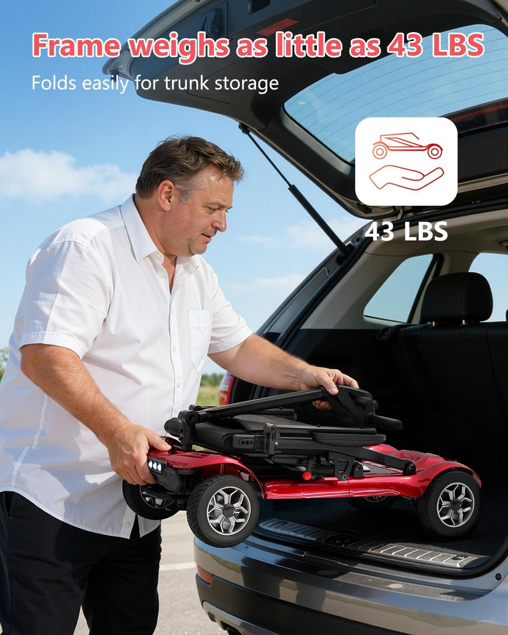 Folding Mobility Scooters for Adults Seniors - 23 Miles Long Range Travel Portable Powered 4 Wheel Electric Motorized Scooter, Cruise & Airport Approved, Removable Dual Batteries, 275 Lbs Capacity
