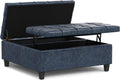 SIMPLIHOME Harrison Large Coffee Table Storage Ottoman - 40 inch Wide Upholstered Vegan Leather Square Lift-Top Ottoman in Denim Blue, Transitional Bench for Living Room with Sturdy Base