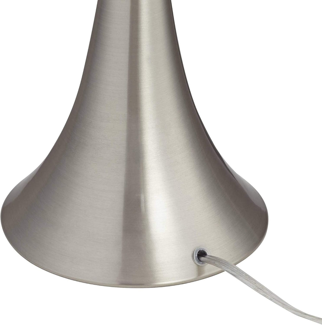 360 Lighting Gerson Modern Table Lamps 24' Tall Set of 2 with Dimmers Brushed Nickel Silver Metal LED White Drum Shade for Bedroom Living Room House Home Bedside Nightstand Office Family