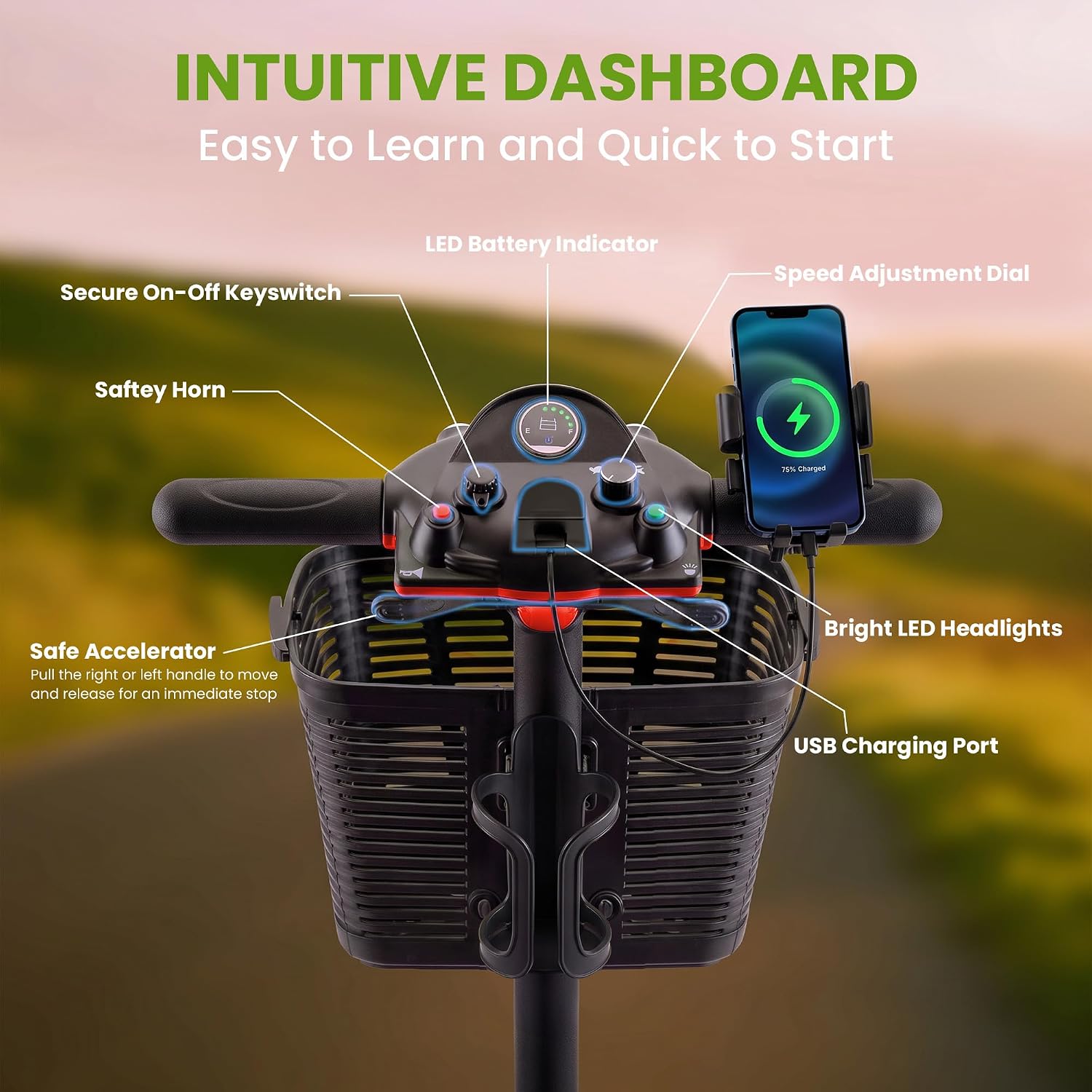SUNDERWELL Mobility Scooters for Seniors & Adults, Compact Foldable Mobility Scooter with Tool-Free Disassembly, 15 Miles Range Electric Powered Mobility Scooters with 300 lb Capacity & USB Port (Red)